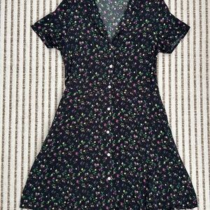 GAP Black Floral Mini Dress with Pink and Green Accents